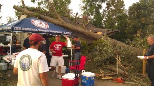 Danny Crenshaw feeding the neighnorhood some low country boil. Tanya Mikulas, photographer.