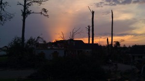 sunset, May 2, 2011. After curfew in the tornado zone, Tuscaloosa, Alabama. (Tanya Mikulas, photographer)
