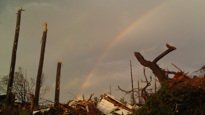 May 3, 2011 double rainbow over Forest Lake neighborhood tornado destruction.